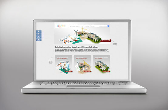 Darstellung der umgesetzten Nemetschek Allplan Kampagne auf Laptop